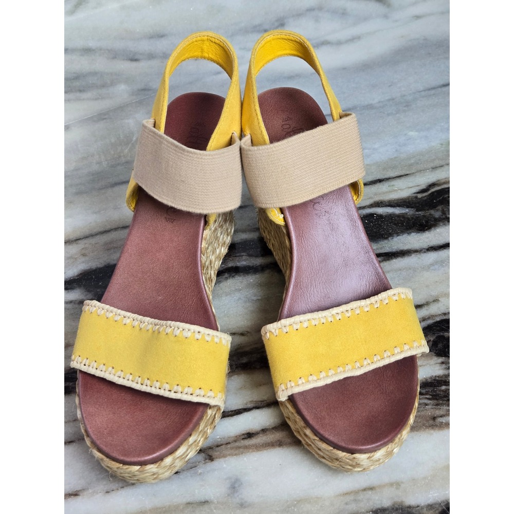 Altar'd State Yellow Suede Espadrille Wedge Sandals Platform Elastic Strap Sz 10